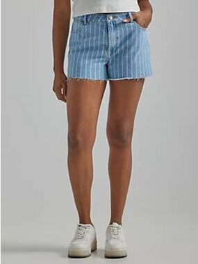 Wrangler Blue White Stripe Pinstripe Denim Jean Shorts GUC 14 High Rise Vintage